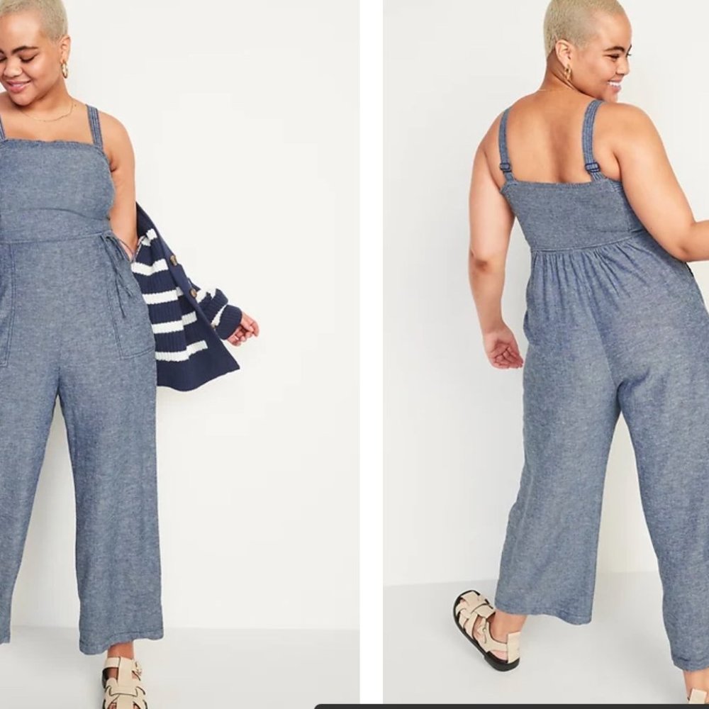 Old Navy Sleeveless Linen-Blend Tie-Belt Wide-Leg Jumpsuit 3X